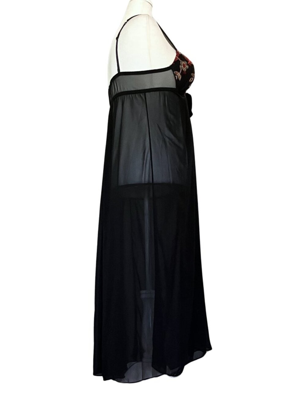 Vintage 90s Sheer Black Lingerie Long Slip Dress Embroidered. M/L. Whimsigoth - Picture 5 of 11